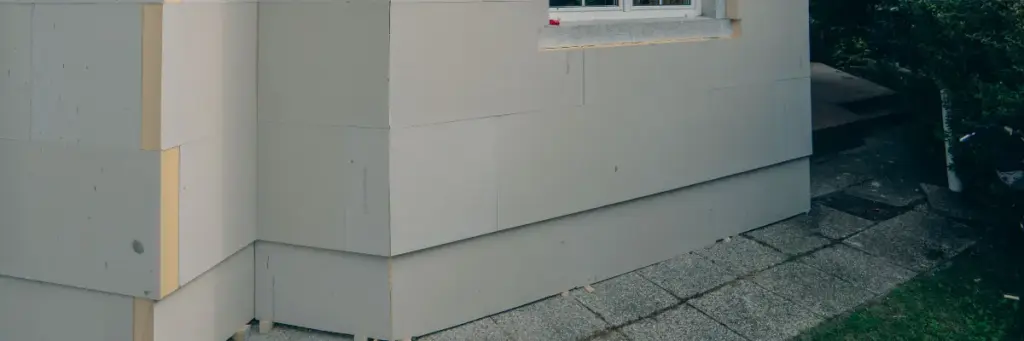 Felújított családi ház egységes Innopan PIR rendszerrel: korszerű lábazati hőszigetelés és homlokzati hőszigetelés egy anyagból.